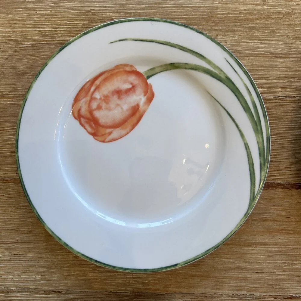 Pier 1 Floral Salad Dessert Plates 7 1/2” Porcelain Assorted Flowers Watercolor
